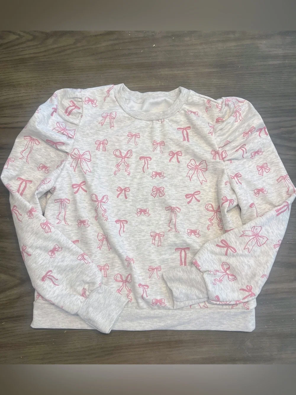 NEW Puffed-Sleeve Bow Sweatshirt in Grey/Pink